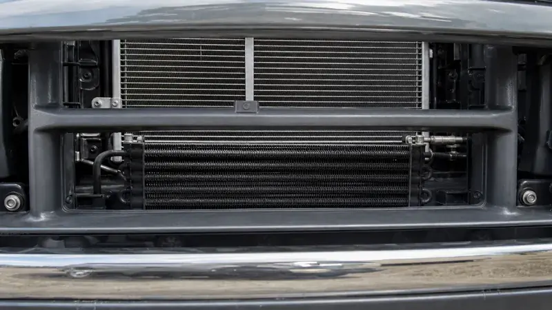 Close view of a truck's front cooling stack